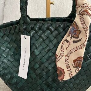 NWT Loeffler Randall Kai Woven Leather Tote Forest Green